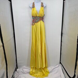 Karishma Yellow Designer Beaded Embellished Evening Maxi Gown 10— NWT